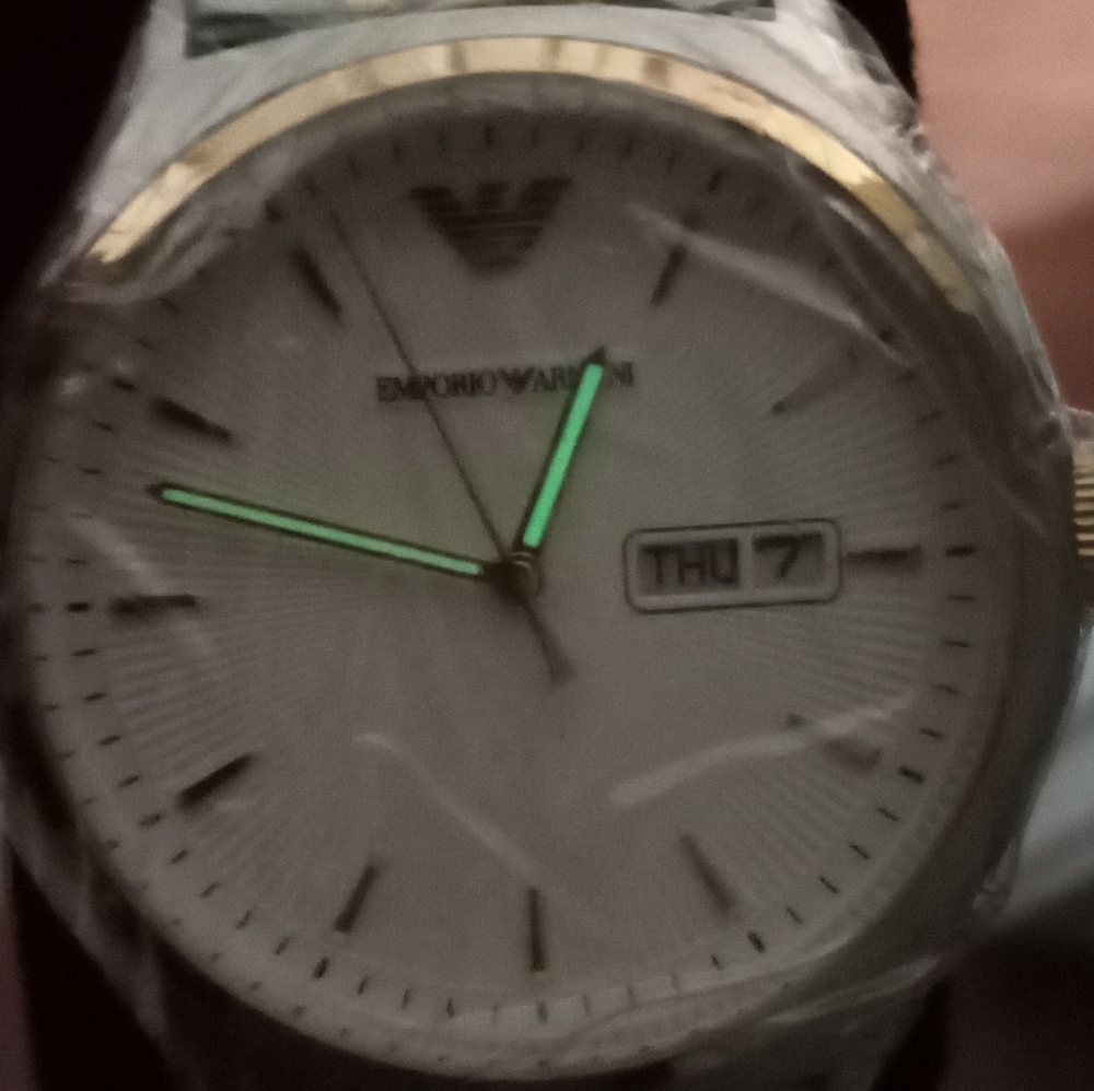 Emporio Armani Zeta AR11034 White Dial Gold Tone Bezel Metal Bracelet Mens Watch - Picture 11 of 15